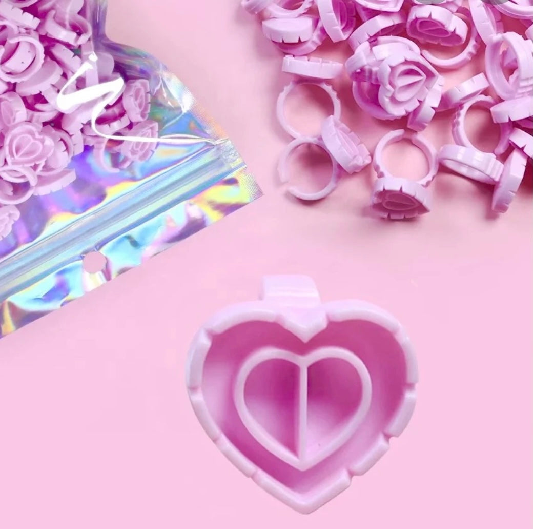 Pink heart blooming glue rings